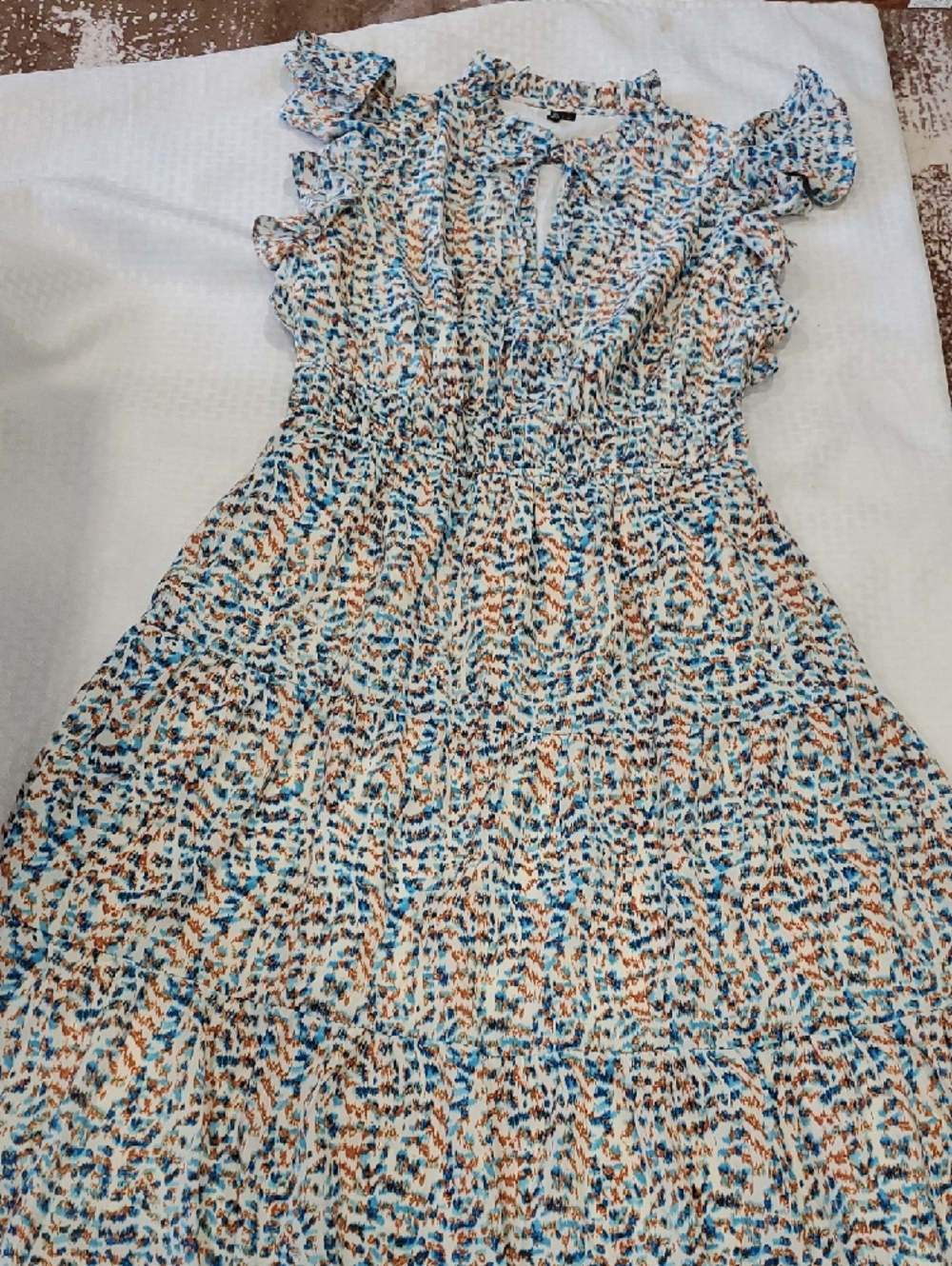 Glamour Blue and Cream Ruffle Sleeve Maxi Dress - Picture 12 of 13
